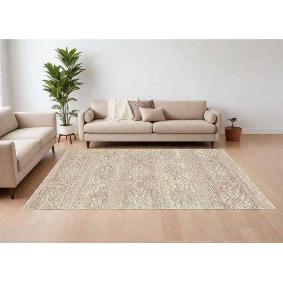 6' X 9' Brown and Tan Wool Southwestern Hand Knotted Area Rug