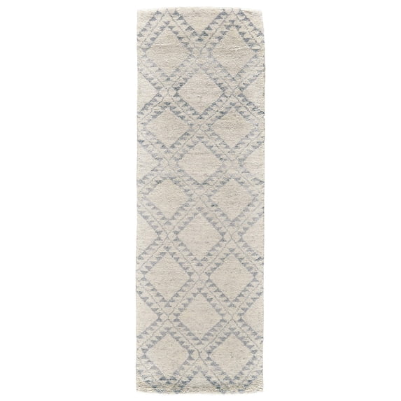 6' X 9' Gray and Ivory Geometric Hand Knotted Worn Faded Area Rug