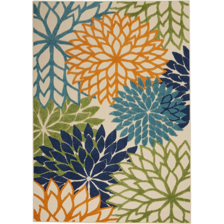 6' X 9' Ivory And Blue Floral Indoor Outdoor Area Rug 6' X 9' Ivory And Blue Floral Indoor Outdoor Area Rug