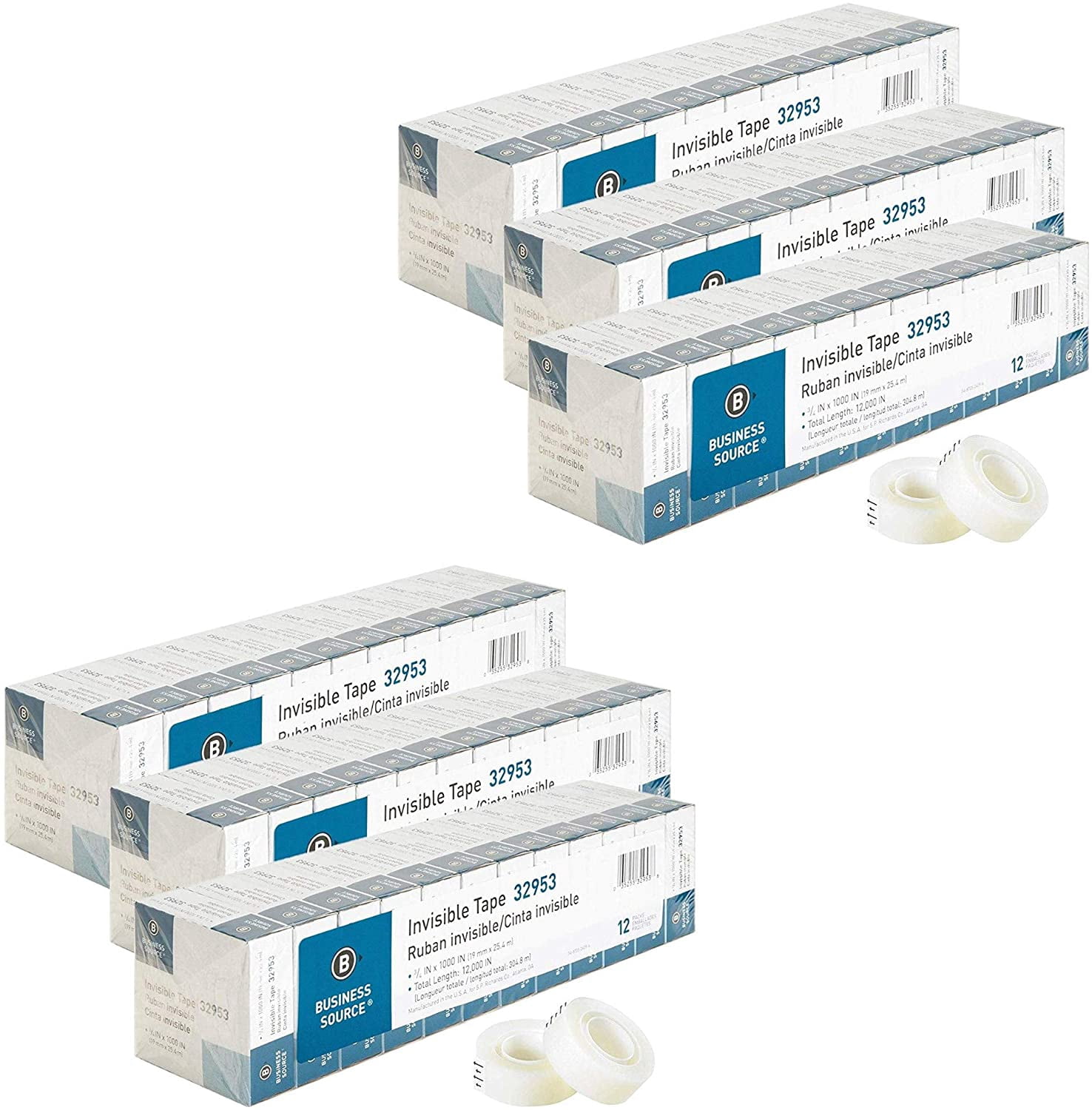 6 X Invisible Tape, 1 Core, 3/4x1000, 12/PK, Clear (BSN32953) By Brand Business Source