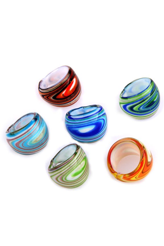 6 X Lampwork Glass Band Rings 17-19mm Multi Colors HOT