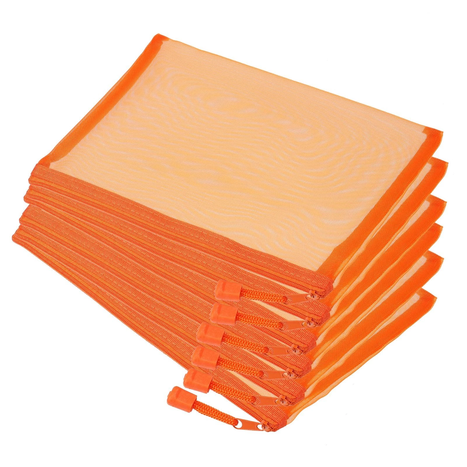 6 X Mesh Cosmetic Bags A5 Nylon Pencil Cases Zipper Travel Organizers Orange