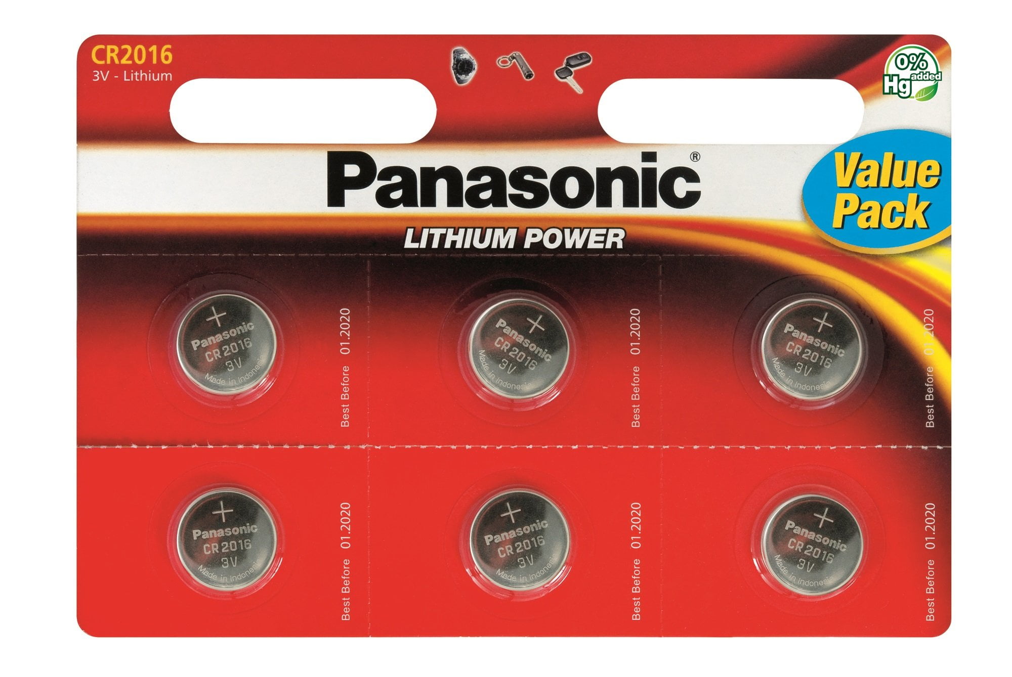 6 X Panasonic Cr2016 3V Lithium Batteries