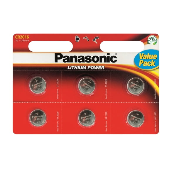 6 X Panasonic Cr2016 3V Lithium Batteries