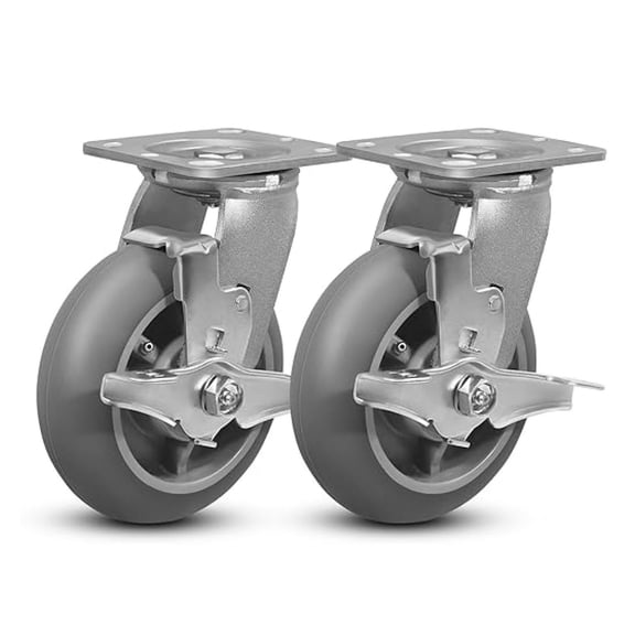 6"X2" Heavy Duty Casters,Crowned Thermoplastic Rubber Caster Wheels,1000lbs Capacity Set of 4,Industrial casters for Drywall/Sheetrock Carts & Dollies, Secure Maneuverability, 2 Brake
