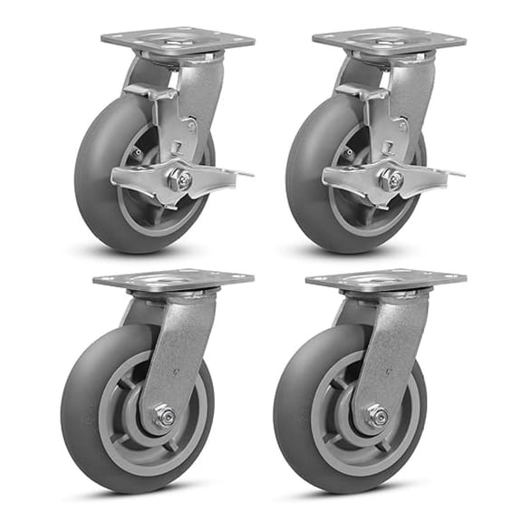 6"X2" Heavy Duty Casters,Crowned Thermoplastic Rubber Caster Wheels,2000lbs Capacity Set of 4,Industrial casters for Drywall/Sheetrock Carts & Dollies,2 Swivel & 2 Brake