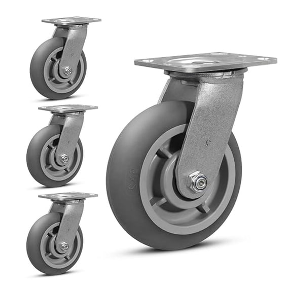 6"X2" Heavy Duty Casters,Crowned Thermoplastic Rubber Caster Wheels,2000lbs Capacity Set of 4,Industrial casters for Drywall/Sheetrock Carts & Dollies, Secure Maneuverability,4 Swivel