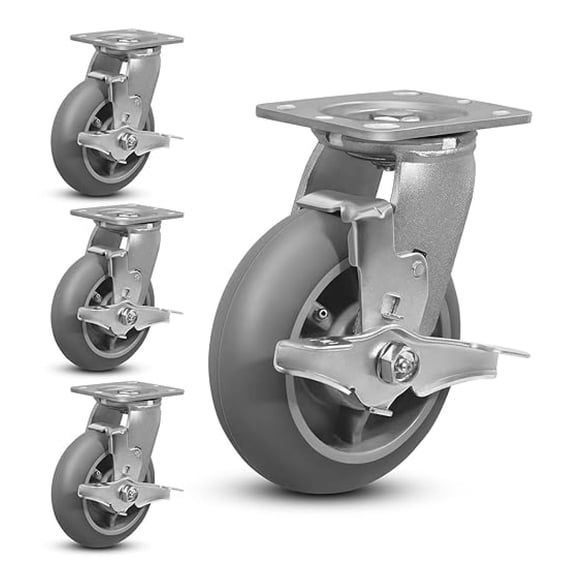 6"X2" Heavy Duty Casters,Crowned Thermoplastic Rubber Caster Wheels,2000lbs Capacity Set of 4,Industrial casters for Drywall/Sheetrock Carts & Dollies, Secure Maneuverability,4 Brake