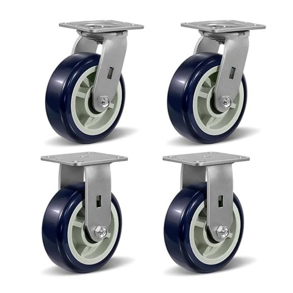 6"X2" Heavy Duty Industrial Casters,Polyurethane on Polypropylene Caster Wheels,2 Swivel 2 Rigid Caster for Supermarket and Warehouse Flatbed Cart, 4000 lbs Total Capacity-Set of 4