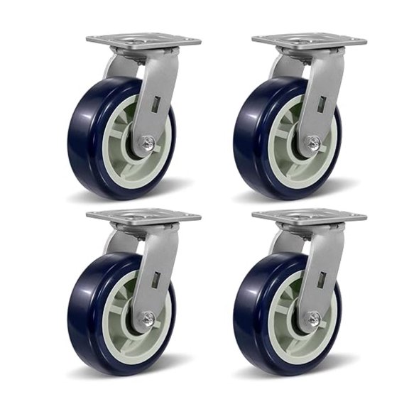 6"X2" Heavy Duty Industrial Casters,Polyurethane on Polypropylene Caster Wheels,4 Swivel Caster for Supermarket and Warehouse Flatbed Cart, 4000 lbs Total Capacity-Set of 4