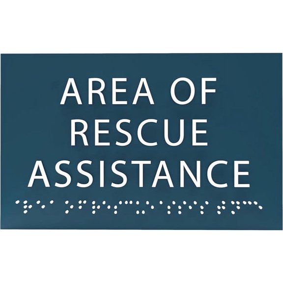 6" X4" Area of Rescue Assistance Sign- Tactile Graphics Grade 2 Braille Text ADA Compliant Sign |ADA Compliant Plastic Signs for Schools, Offices, Businesses, Apartments & Restaurants