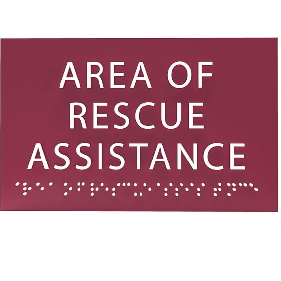 6" X4" Area of Rescue Assistance Sign- Tactile Graphics Grade 2 Braille Text ADA Compliant Sign |ADA Compliant Plastic Signs for Schools, Offices, Businesses, Apartments & Restaurants