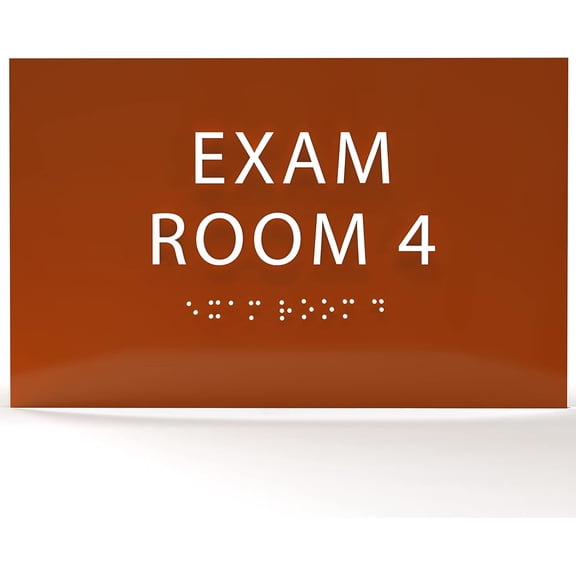 6" X4" Exam Room 4 Sign- Tactile Graphics Grade 2 Braille Text | Modern Utility Wall Mount ADA Compliant Plastic Signs For Schools, Offices, Businesses, Apartments & Restaurants