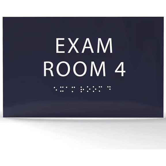 6" X4" Exam Room 4 Sign- Tactile Graphics Grade 2 Braille Text | Modern Utility Wall Mount ADA Compliant Plastic Signs For Schools, Offices, Businesses, Apartments & Restaurants