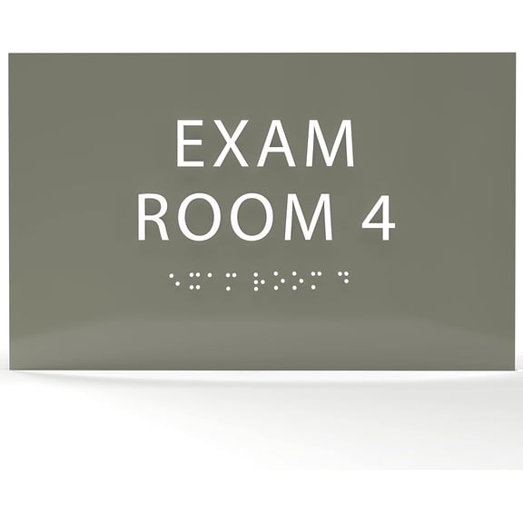 6" X4" Exam Room 4 Sign- Tactile Graphics Grade 2 Braille Text | Modern Utility Wall Mount ADA Compliant Plastic Signs For Schools, Offices, Businesses, Apartments & Restaurants