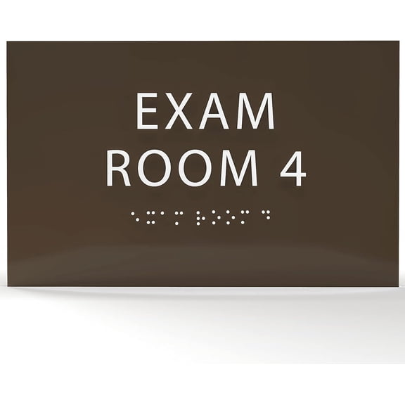 6" X4" Exam Room 4 Sign- Tactile Graphics Grade 2 Braille Text | Modern Utility Wall Mount ADA Compliant Plastic Signs For Schools, Offices, Businesses, Apartments & Restaurants