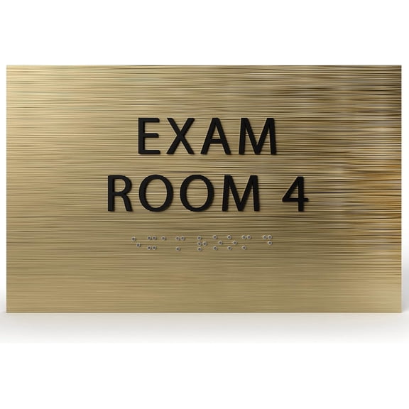 6" X4" Exam Room 4 Sign- Tactile Graphics Grade 2 Braille Text | Modern Utility Wall Mount ADA Compliant Plastic Signs For Schools, Offices, Businesses, Apartments & Restaurants