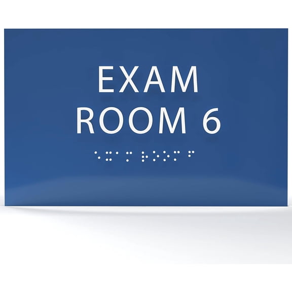6" X4" Exam Room 6 Sign- Tactile Graphics Grade 2 Braille Text | Modern Utility Wall Mount ADA Compliant Plastic Signs For Schools, Offices, Businesses, Apartments & Restaurants