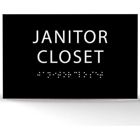6" X4" Janitor Closet Sign - Tactile Graphics Grade 2 Braille Text Custodial Closet Sign| Utility Room ADA Compliant Wall Mount Plastic Signs For Hospital, Offices, Businesses & Apartments