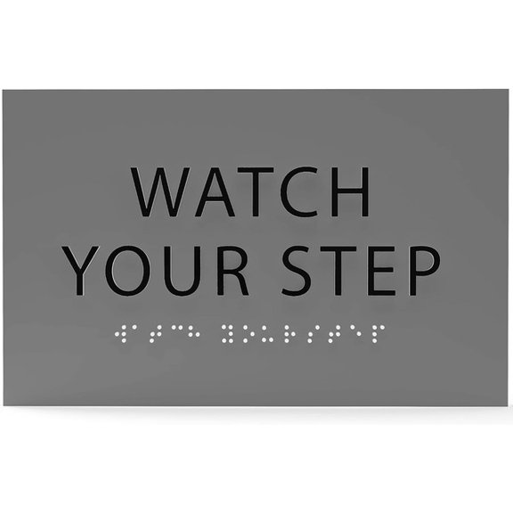 6" X4" Watch Your Step Sign- Tactile Graphics Grade 2 Braille Text | ADA Compliant Modern Utility Wall Mount Plastic Signs For Schools, Offices, Businesses, Apartments & Restaurants