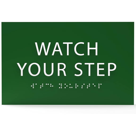 6" X4" Watch Your Step Sign- Tactile Graphics Grade 2 Braille Text | ADA Compliant Modern Utility Wall Mount Plastic Signs For Schools, Offices, Businesses, Apartments & Restaurants