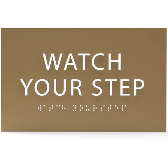 6" X4" Watch Your Step Sign- Tactile Graphics Grade 2 Braille Text | ADA Compliant Modern Utility Wall Mount Plastic Signs For Schools, Offices, Businesses, Apartments & Restaurants