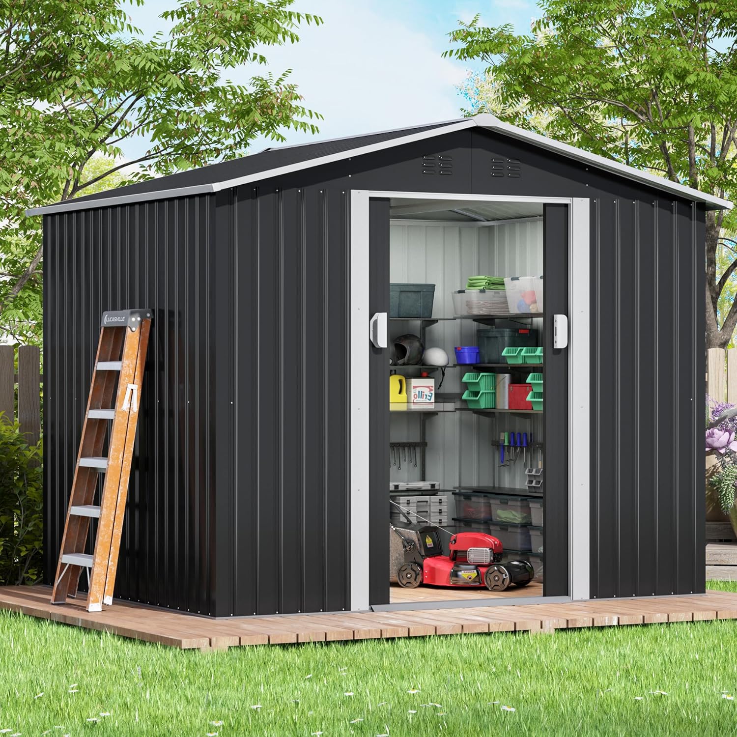 6'X8' Garden Shed, Large Metal Lockable Outdoor Storage Shed & Outdoor ...