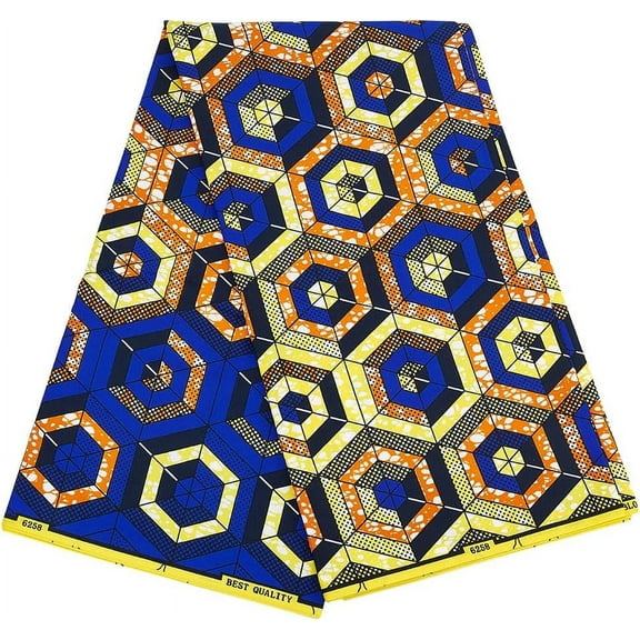 6 Yard African Wax Fabrics 45 inch Wide Ankara Fabric Colorful Tribal Print Fabric Hexagon Pattern Patchwork Print Polyester Fabric Hexagon Decor Fabric