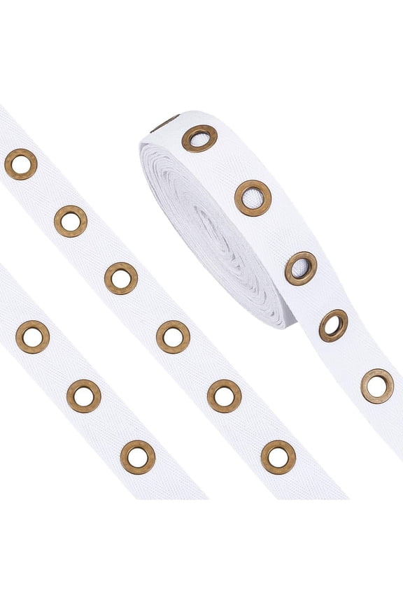6 Yards 1 inch Wide White Cotton Grommet Eyelet Twill Tape Trim 8mm Antique Bronze Metal Eyelet Ring Ribbon Strip