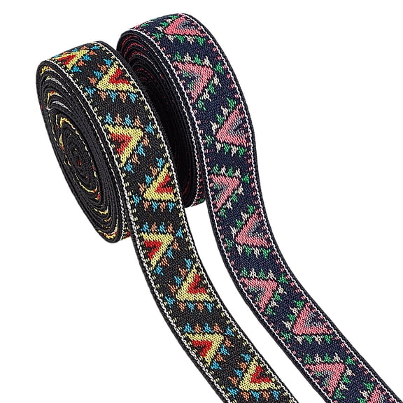 6 Yards 2 Colors Ethnic Style Embroidery Flat Polyester Elastic Triangle Jacquard Cord/Band Webbing Garment Sewing Accessories Mixed Color