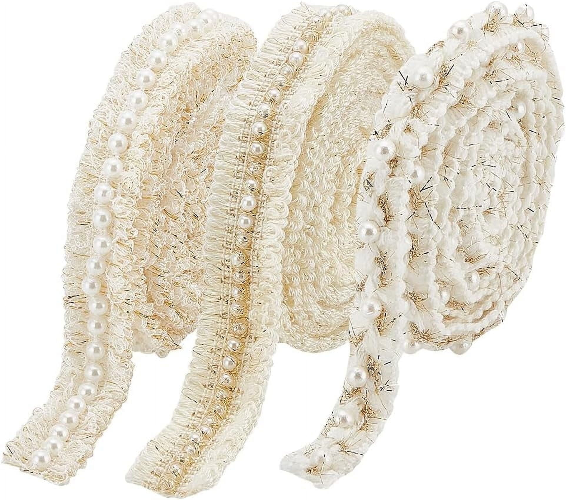 NOBRAND, Lace Ribbons with Pearl Beaded Trim, 6 Yards, 3 Styles ...