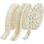 6 Yards 3 Styles Lace Ribbons with Pearl 5/8~3/4 Inch Wide Pearl Beaded Trim Cord Polyester Fabric Trim Lace Trim Upholstery Trim for Costume DIY Crafts Sewing Wedding Dress