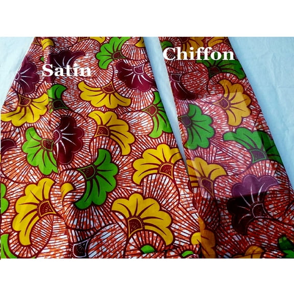 6 Yards African Bogolan Ankara Wax Prints Fabric. Silk Satin & Chiffon