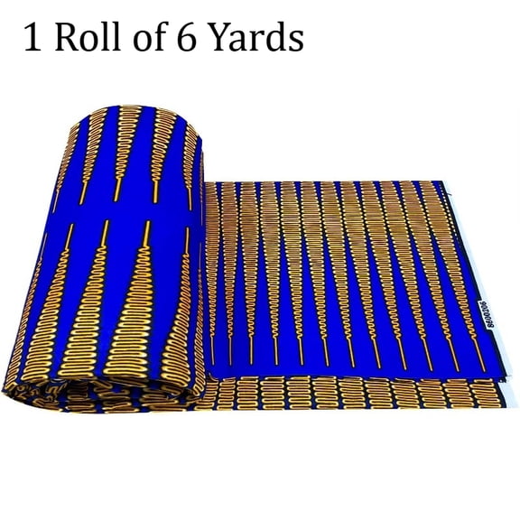 6 Yards African Wax Print Fabric,Premium Ankara Polyester Fabric Double Sided Blue with Gold Geometric Pattern,Suitable for African Clothing Head Wraps Crafts Accessories Home Decor