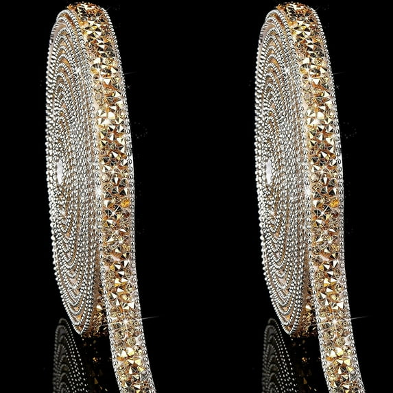 6 Yards Bling Rhinestone Stickers,Bexikou Self-Adhesive Crystal Ribbon,Rhinestones for Crafts,Self Adhesive Crystal Rhinestones Car Stickers for DIY Phone Car Home Decor (Gold, 0.4 Inch)
