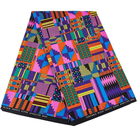 6 Yards Cloth African Fabric by The Yard - 45 Inch Wide Colorful Kente Wax Printed Polyester Fabric Ethnic Style Patchwork for Party Dress DIY Crafts Garment Accessories Colorful