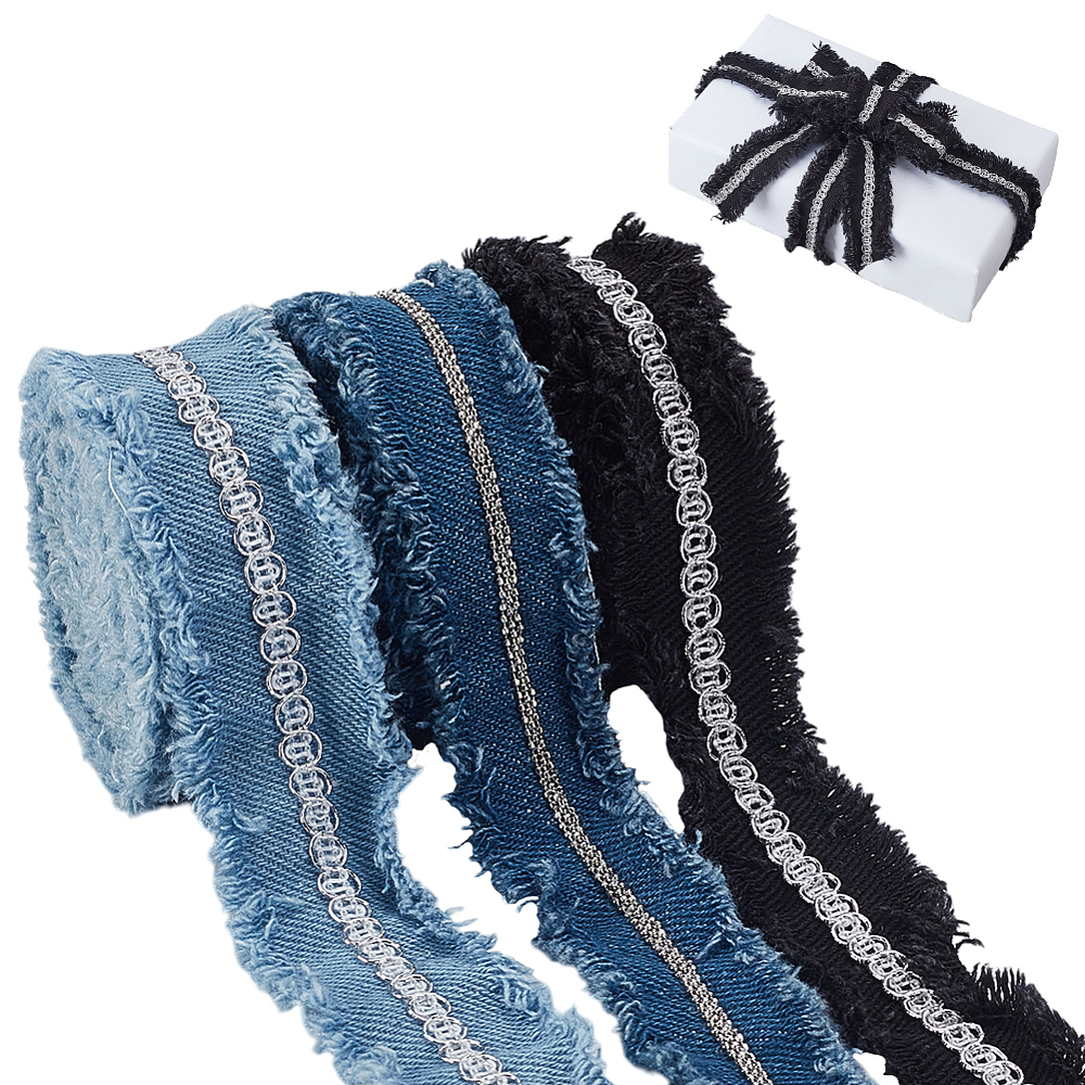 6 Yards Denim Jean Ribbon 3 Colors Jean Fabric Ribbon 1-1/8 Inch Stitch ...