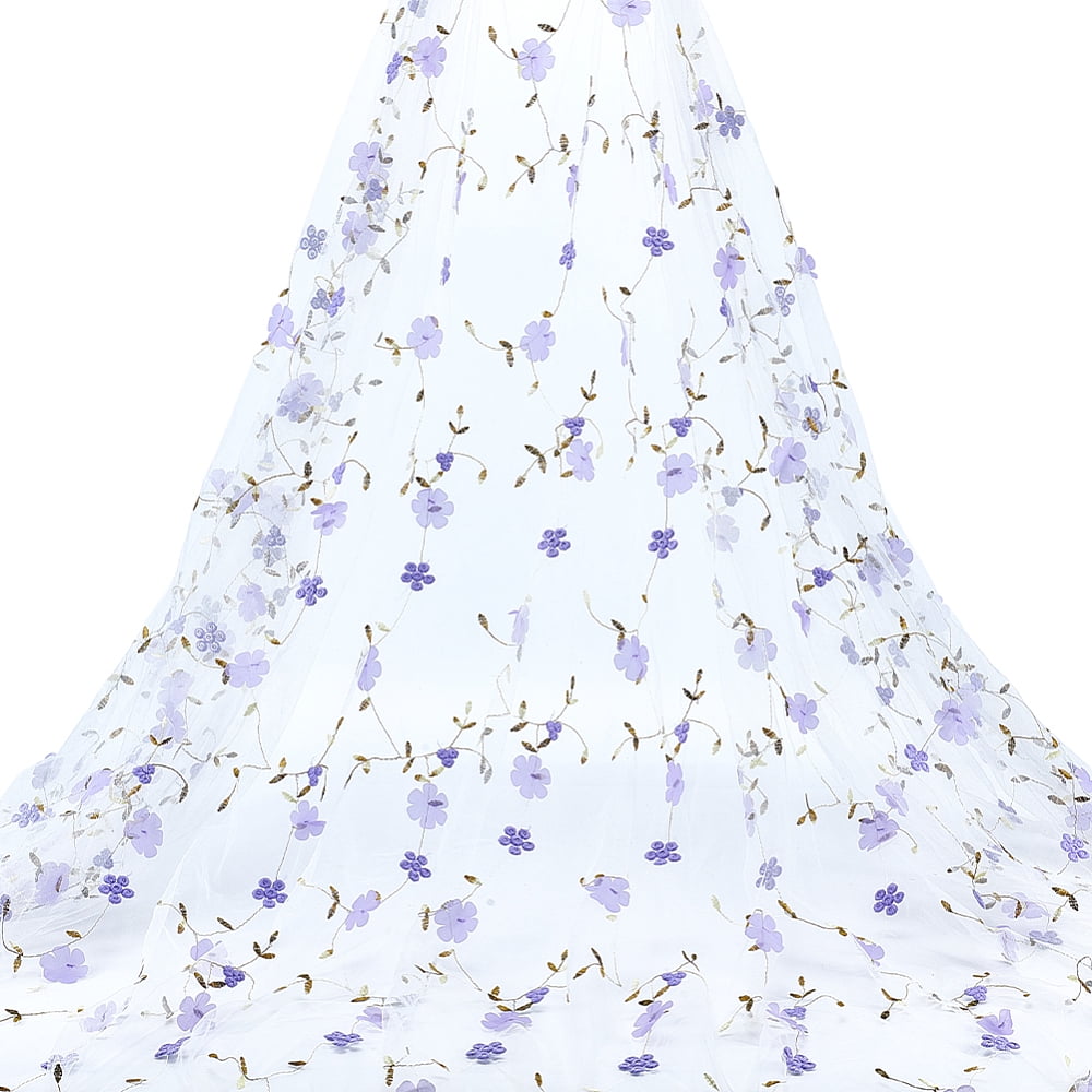6 Yards Embroidered Flower Fabric 51inch Wide Mesh Embroidered Lace Trim Fiber Embroidery Tulle Fabric Soft Mesh Lace Material