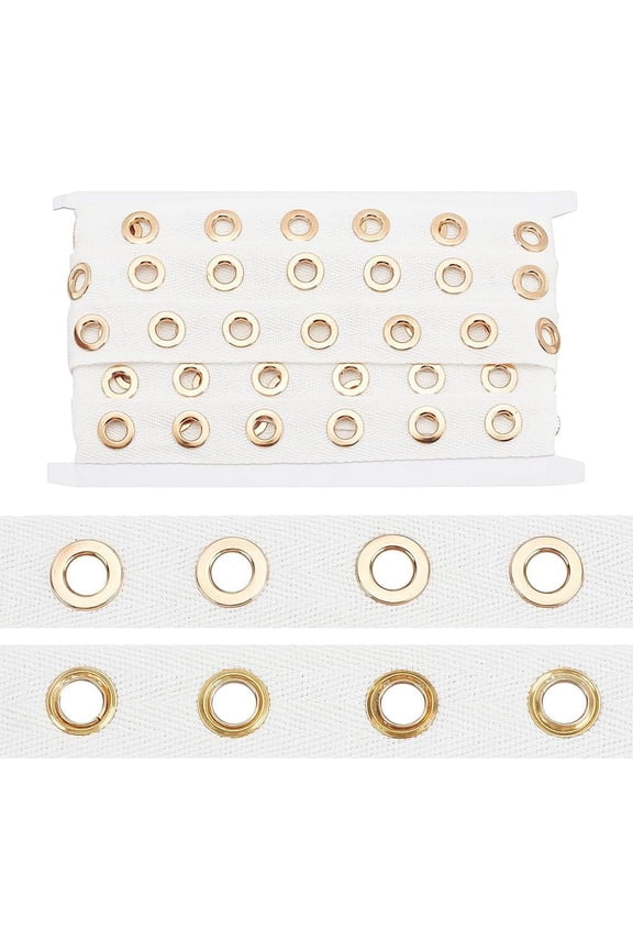 6 Yards Eyelet Trim with Grommets 1 Inch White Cotton Eyelet Grommet Tape with 8mm Golden Metal Hole Ring Eyelet Twill Trim for Sewing Garment Corset Shirt Dress Skirt Jacket Shoes DIY