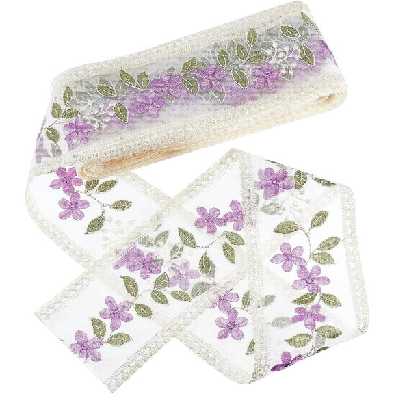 6 Yards Flower Lace Ribbon Vintage Purple Floral Edging Trimmings Embroidered Polyamide Yarns Ribbons Applique Mesh Patch