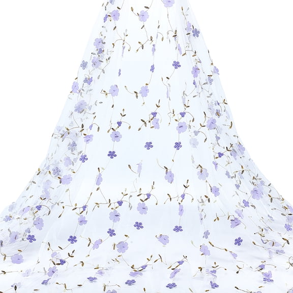6 Yards Flower Pattern Milk Fiber Mesh Fabric Dress Accessories Lilac 1300mm