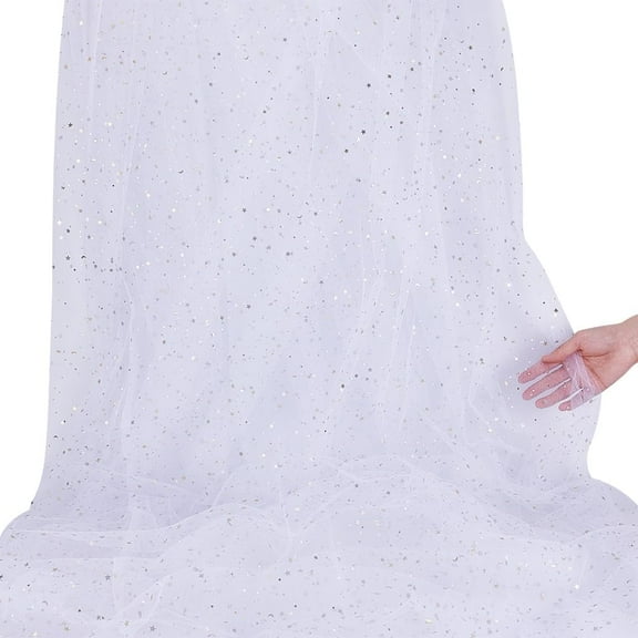 6 Yards Glitter Tulle Fabric Rolls 59inch Gold Star Sequin Tulle Netting Fabric for Tutu Skirt Bridal Veil Wedding Party Decorations White White