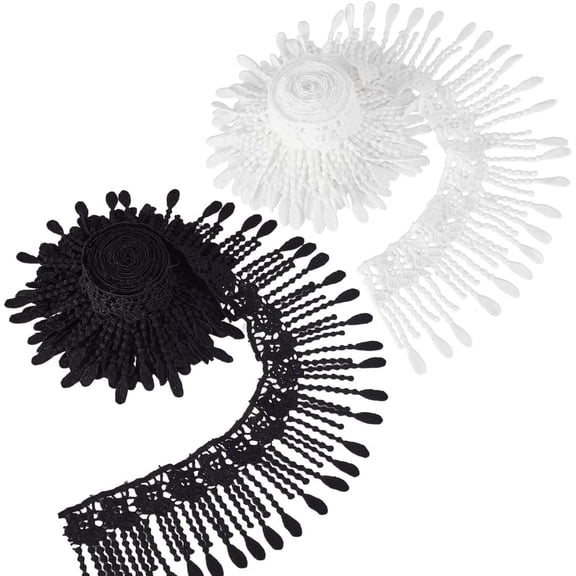 6 Yards Lace Trim Fringe Trim with Tassel Ribbon 3.5" Embroidery Lace Applique Craft for Wedding Bridal Dress Party Decorative Curtain Tablecloth Crafts Supply (Black/White)