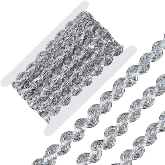 6 Yards Metallic Gimp Braid Trim 2.3cm Silver Scalloped Edge Lace Trim Sequin Glitter Applique Edging Trimmings Christmas Wavy Lace Ribbon for Sewing Wedding Curtain Home Decor Mixed Color