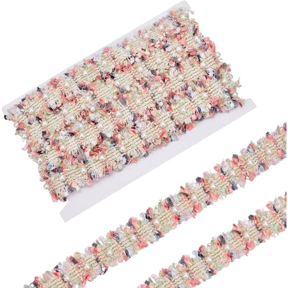 6 Yards Pearl Tweed Trim Ribbon 1 inch Wide Colorful Trim Ribbon with Pearl Beads Polyester Pleated Pearl Ribbon for DIY Sewing Pearl Floral Ribbon for DIY DIY Clothes Dress Decoration