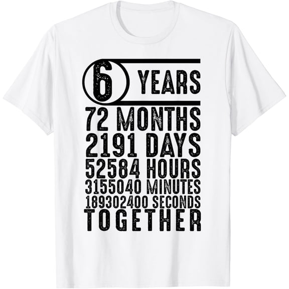 6 Year Marriage 6th Wedding Anniversary Couple Matching T-Shirt100% cotton