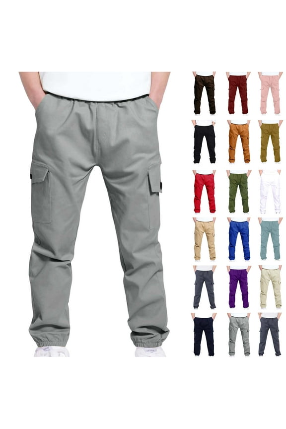 6 Years Boys And Childrens Sports Cargo Pants Stretch Elastic Waist School Kids Twill Joggers
