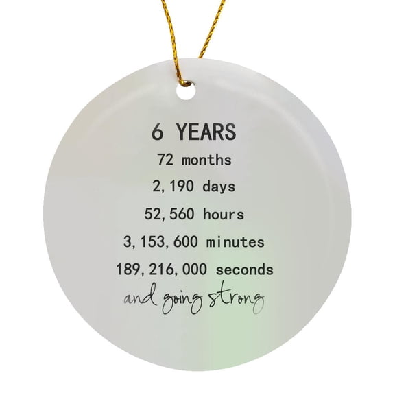 3drose, 6 Years in Months Days Hours Minutes Seconds Anniversary Going Strong, Circle Porcelain Ornament