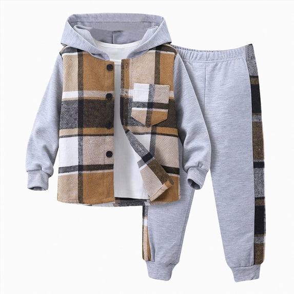 6 Years Little Boys 2 Piece Hooded Plaid Jacket and Pants Set Long ...