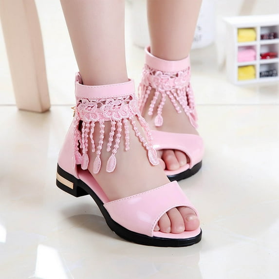 6 Years Little Kids Girls Dress Pumps Glitter Sequins Princess Low Heels Princess Dress Shoes Party Dance Shoes Rhinestone Sandals Pink